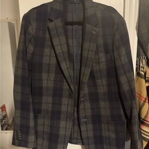 Banana Republic Men's Blazer - Navy and Charcoal Plaid